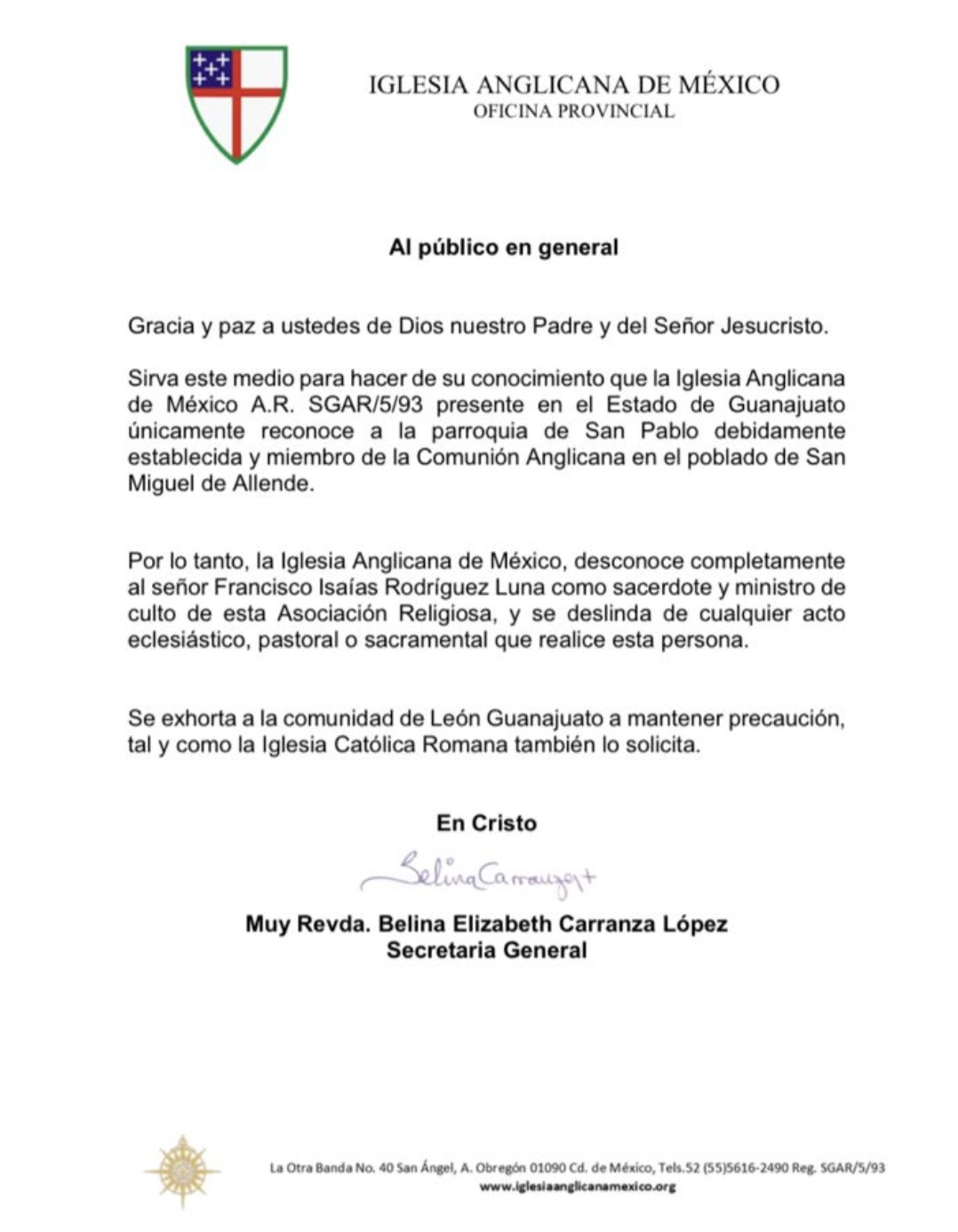 Iglesia Anglicana también desconoce a Francisco Isaías Rodríguez como sacerdote
