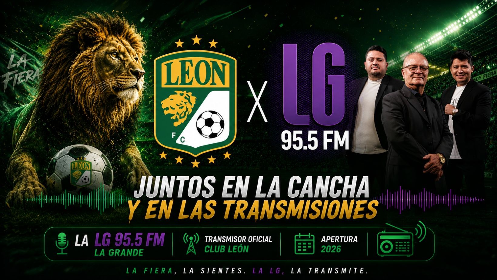 La LG 95.5 FM transmitirá al Club León en el Apertura 2026