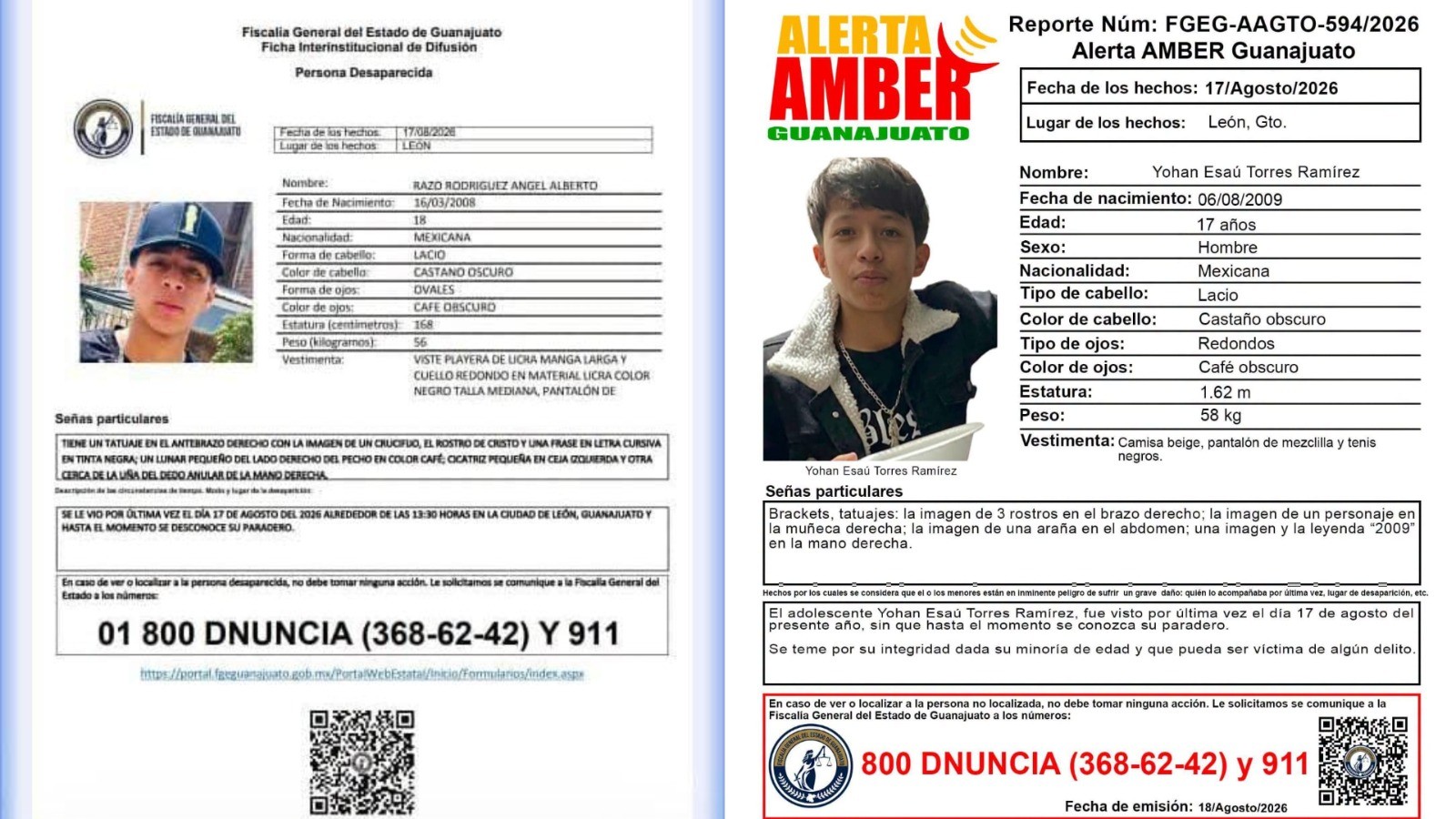 Desaparecen dos amigos en León; piden ayuda para localizar a Yohan y Ángel Desaparecen dos amigos en León; piden ayuda para localizar a Yohan y Ángel