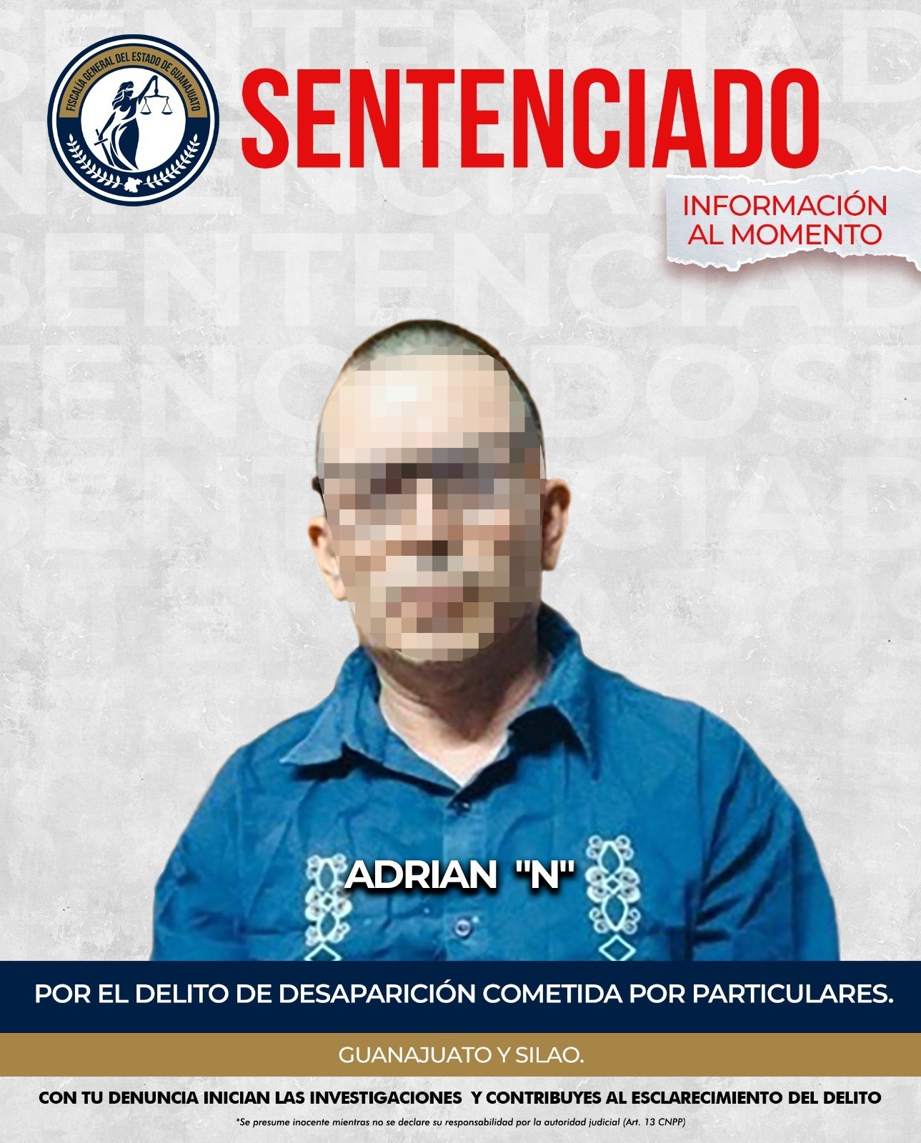 Condenan a 156 años de cárcel a culpable de desaparición en Guanajuato