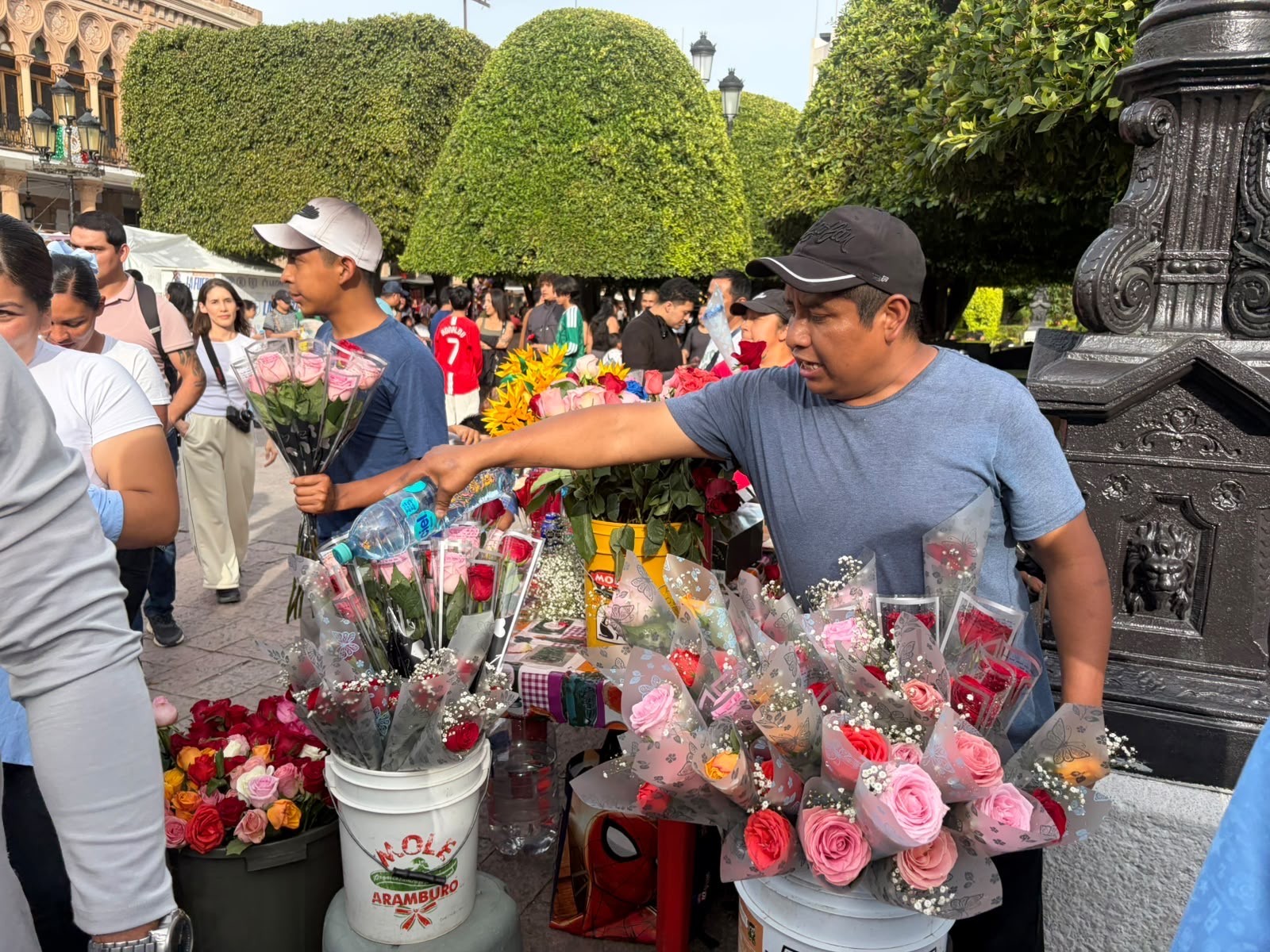 Combate de flores en León: cambian rosas por besos en la plaza principal