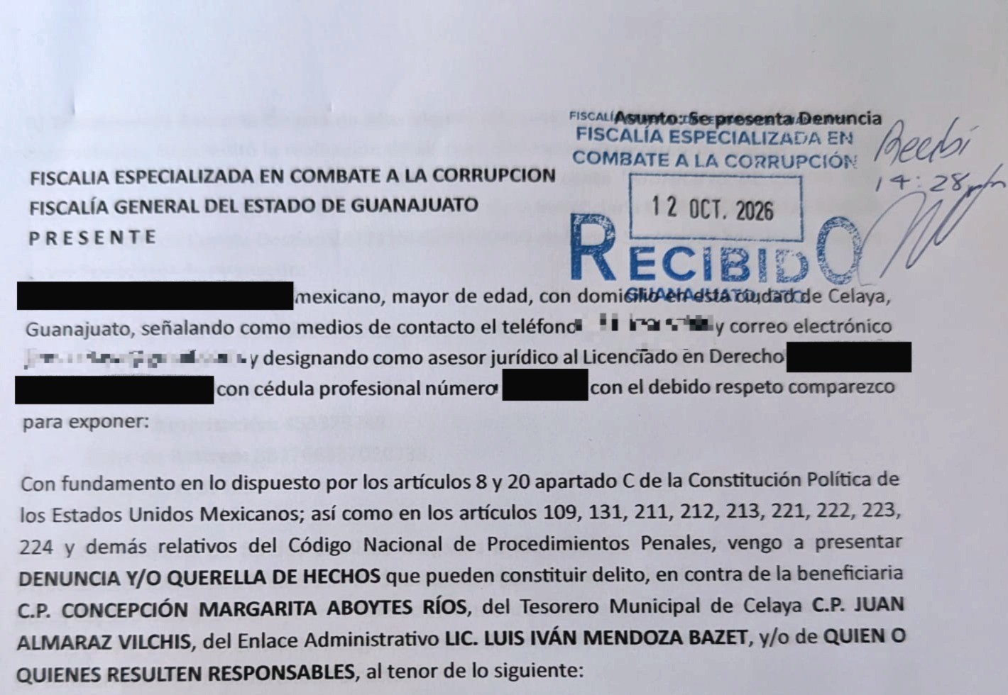 Denuncia PAN presuntas irregularidades en contratos de Tesorería de Celaya