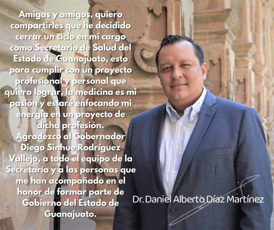 Deja Daniel Díaz la Secretaría de Salud de Guanajuato