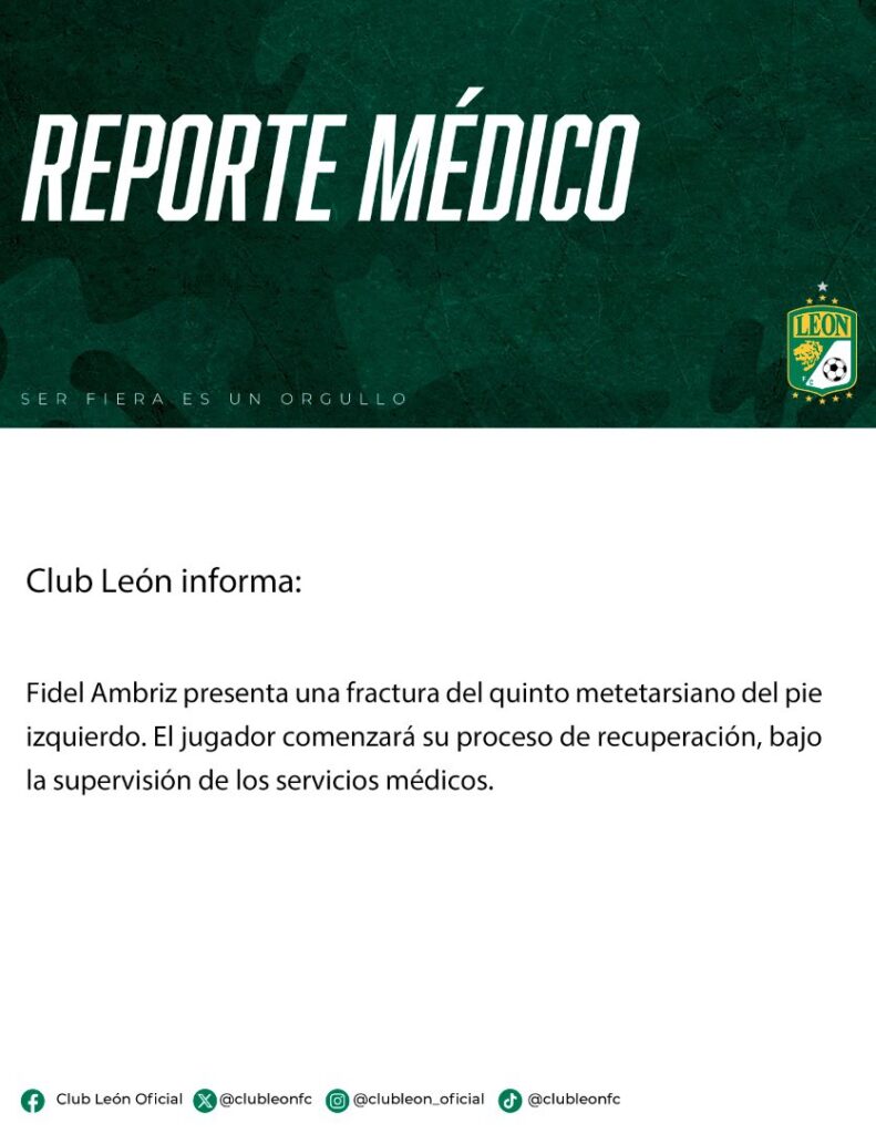 Otra baja en el Club León: Fidel Ambriz está lesionado