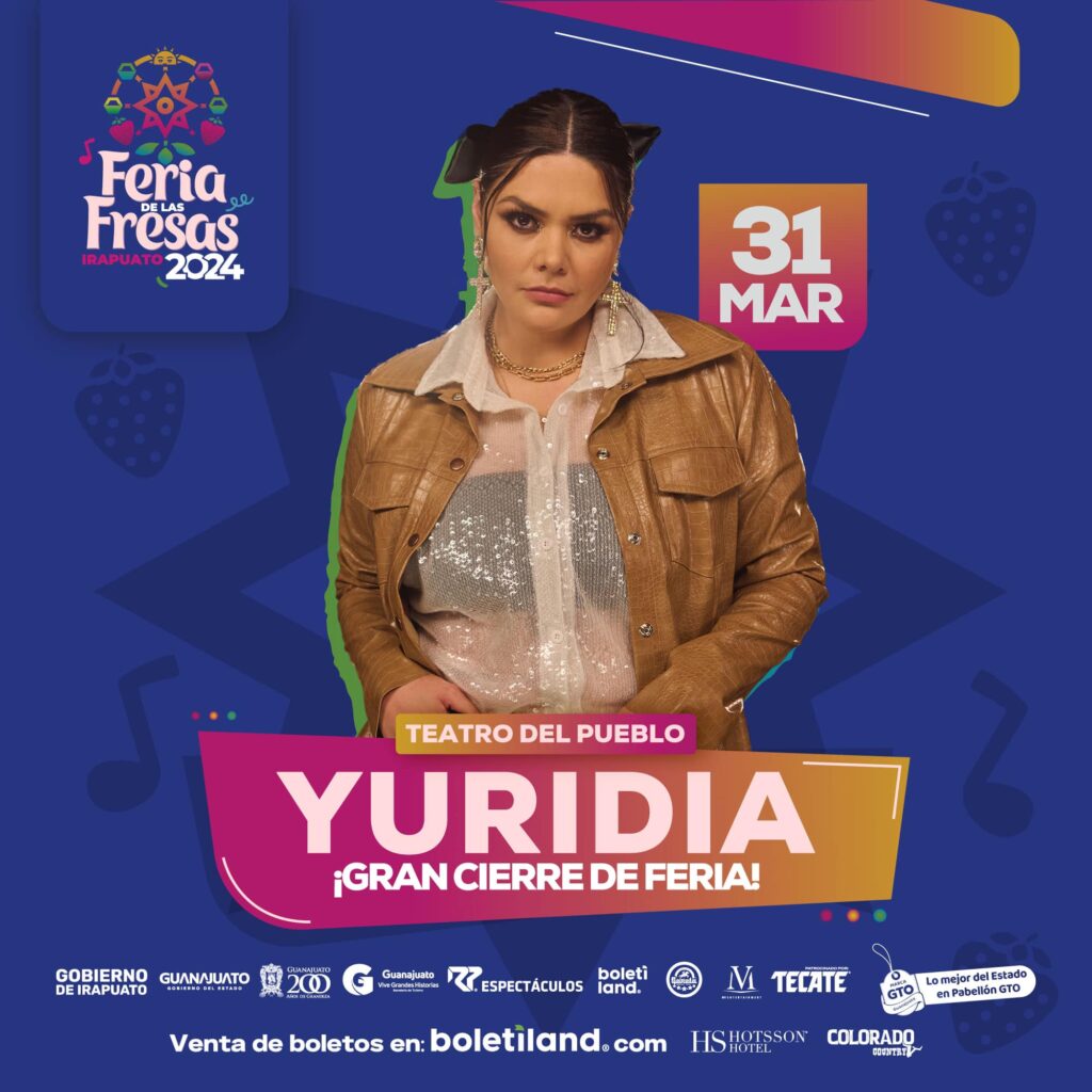 Yuridia cerrará las Feria de las Fresas en Irapuato