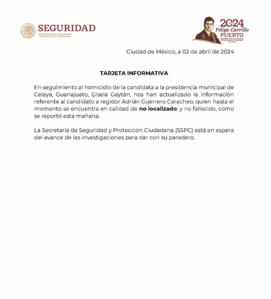 Revira Federación: candidato Adrián Guerrero no está muerto, está desaparecido