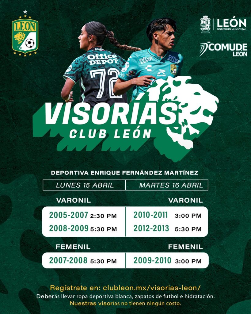 Anuncian fechas y horarios para las visorías del Club León