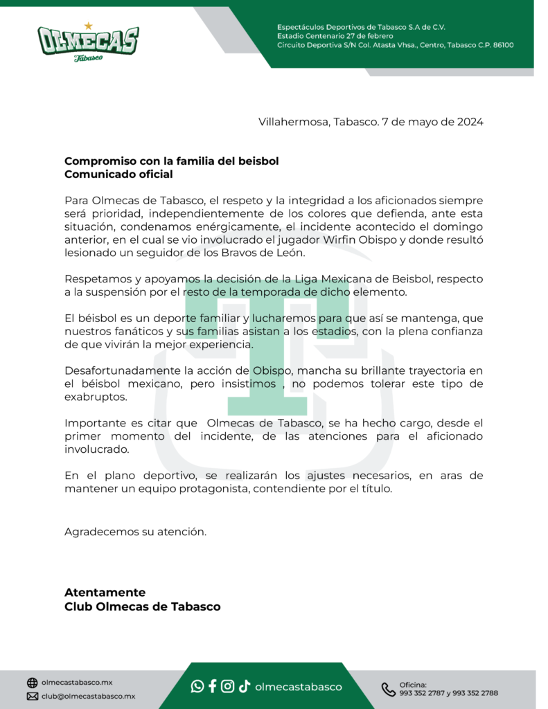 Suspenden a Wirfin Obispo por golpear a un aficionado en León