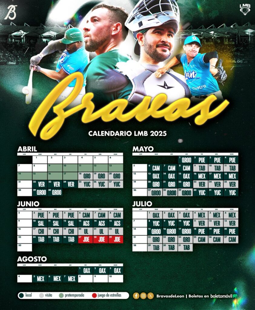 ¡Prepara la agenda! Este es el calendario de Bravos de León para la temporada 2025