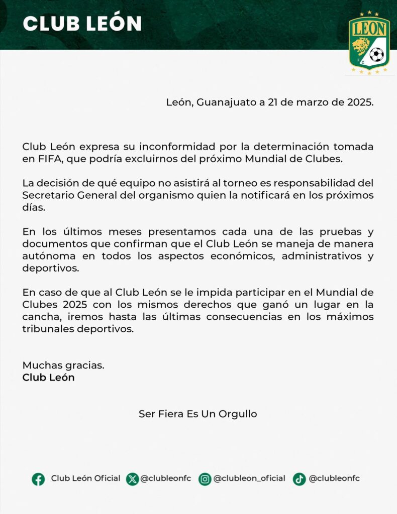 León queda fuera del Mundial de Clubes