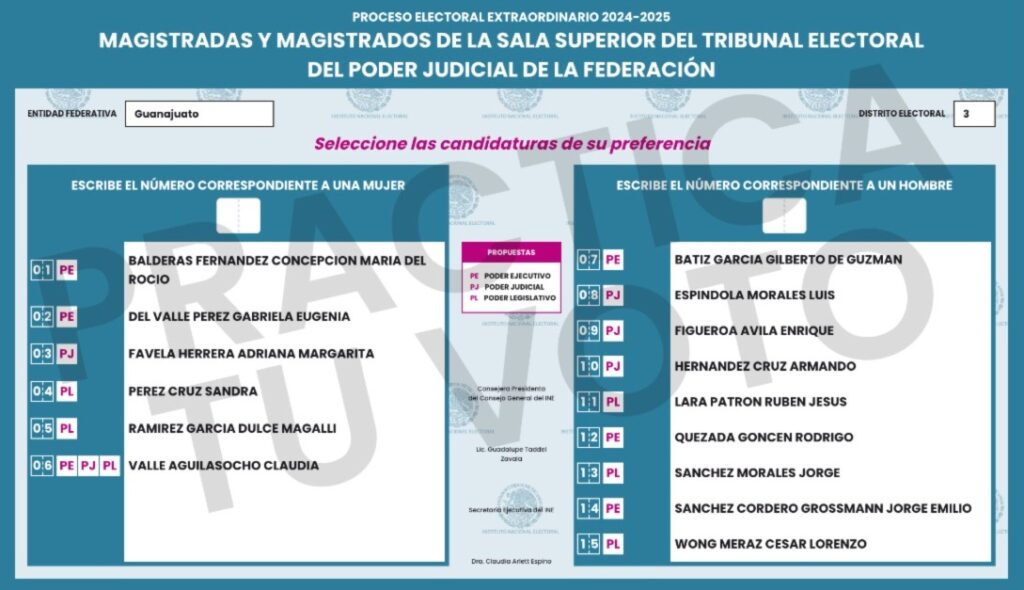 Boleta de Magistradas y Magistrados de la Sala Superior de la Sala Superior del Tribunal Electoral del Poder Judicial de la Federación